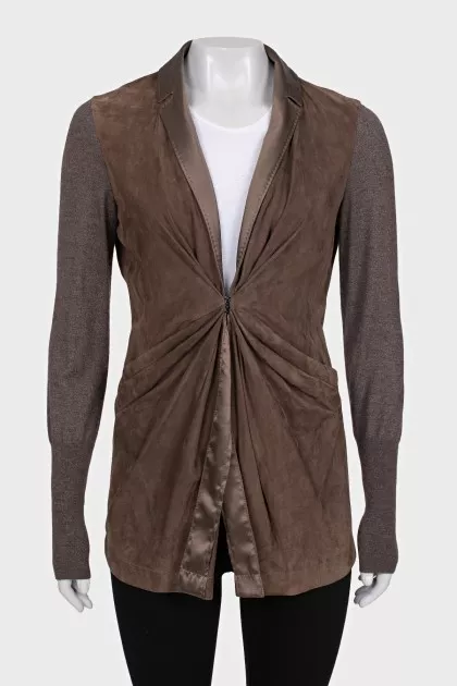 Fitted leather jacket with draping