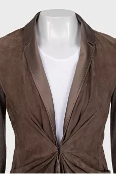 Fitted leather jacket with draping
