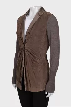Fitted leather jacket with draping