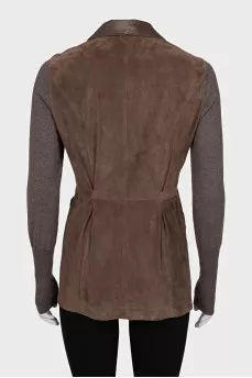 Fitted leather jacket with draping