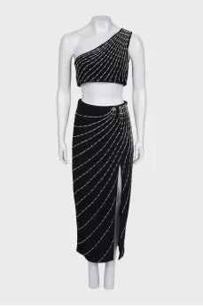 A skirt and top suit decorated with crystals