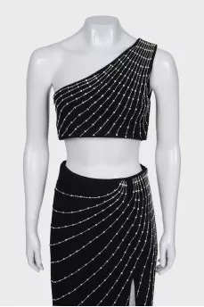 A skirt and top suit decorated with crystals