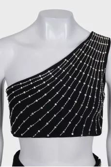 A skirt and top suit decorated with crystals