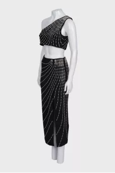 A skirt and top suit decorated with crystals