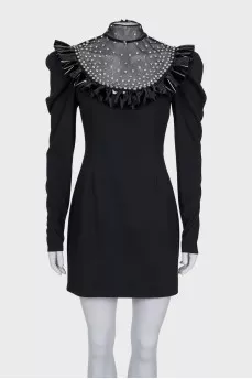 Dress with mesh decorated with crystals
