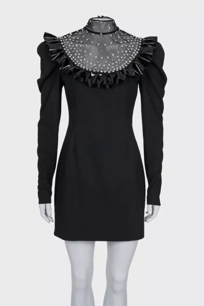 Dress with mesh decorated with crystals