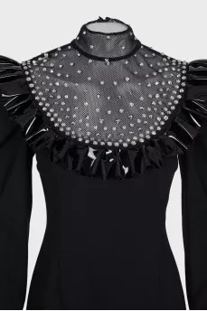 Dress with mesh decorated with crystals