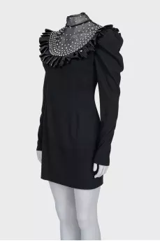 Dress with mesh decorated with crystals