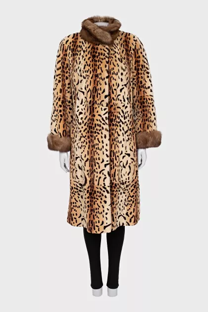 Animal print mink fur coat