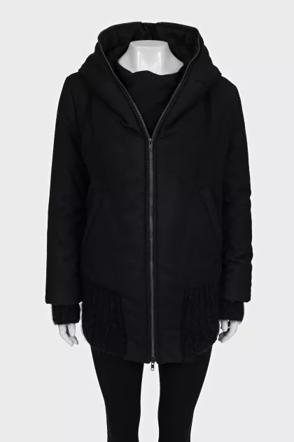 Straight-cut wool jacket with a hood