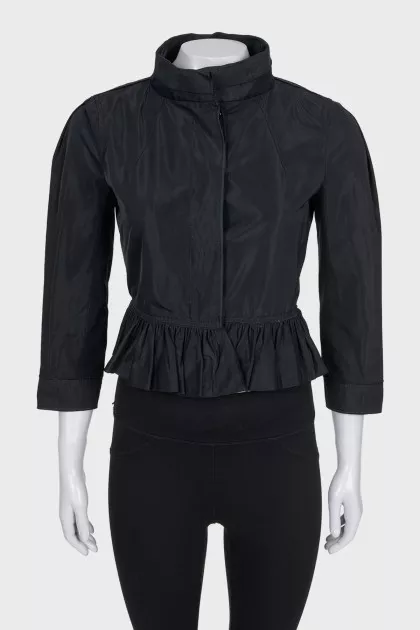 Cropped black jacket with ruffles