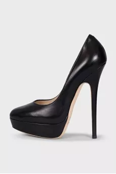 Black leather stiletto heels