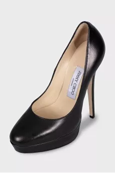 Black leather stiletto heels