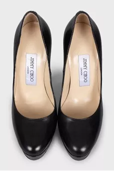 Black leather stiletto heels