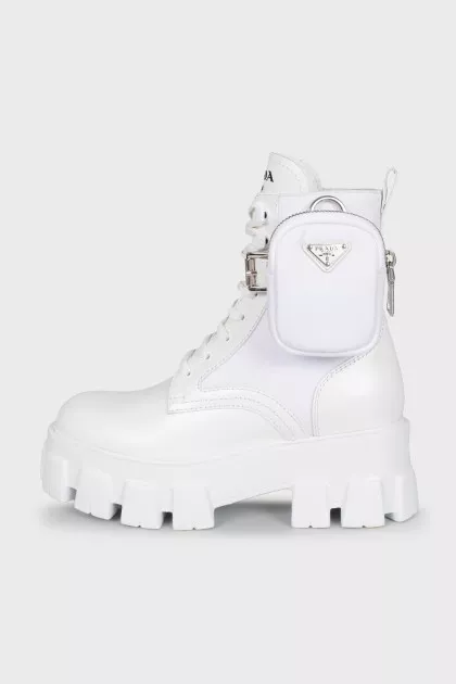 White Monolith leather and fabric boots