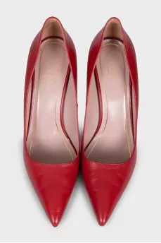 Red leather pumps