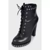 Leather ankle boots with silver decor