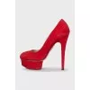 Suede shoes with high soles and heels