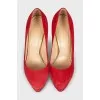Suede shoes with high soles and heels