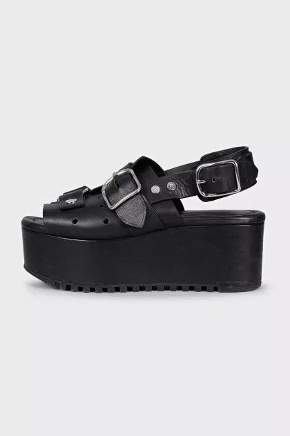 Black leather sandals with silver hardware