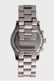 Silver watch with pink dial