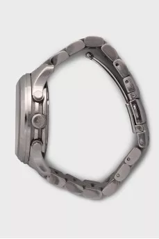 Silver watch with pink dial