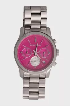 Silver watch with pink dial