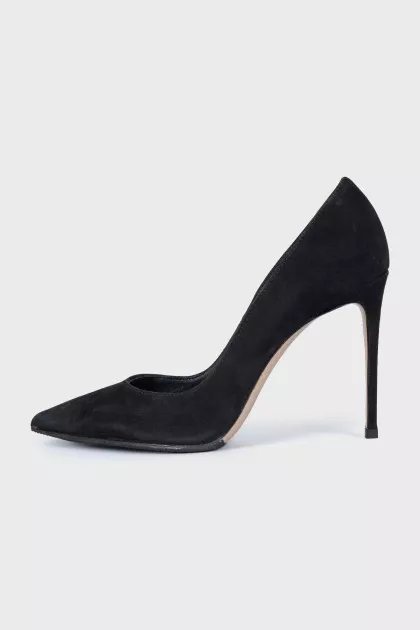 Black suede pumps with heels