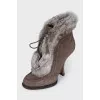 Suede ankle boots with fur trim