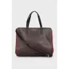 Leather tote with contrasting inserts