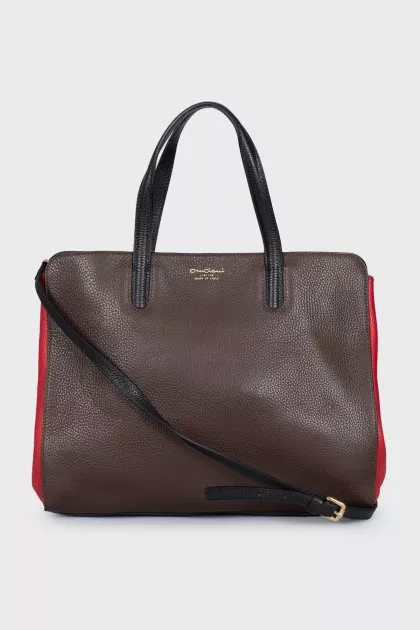 Leather tote with contrasting inserts
