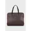 Leather tote with contrasting inserts