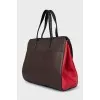 Leather tote with contrasting inserts