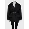 Black down jacket with a belt