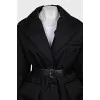 Black down jacket with a belt