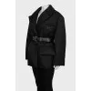 Black down jacket with a belt