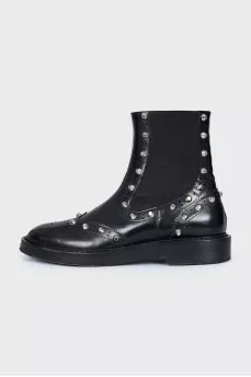 Leather slip-on boots with silver trim