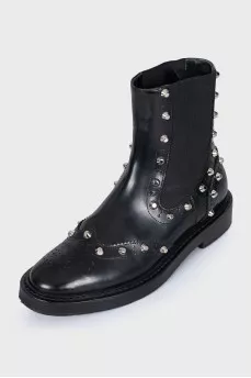 Leather slip-on boots with silver trim