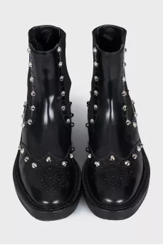 Leather slip-on boots with silver trim