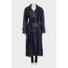 Double-breasted eco-leather coat with belt