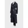 Double-breasted eco-leather coat with belt
