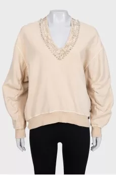 Свитшот кроя oversize декорированный кристаллами 