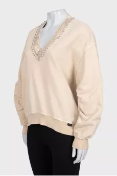 Свитшот кроя oversize декорированный кристаллами 