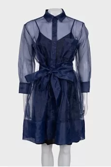 Transparent blue dress with a belt