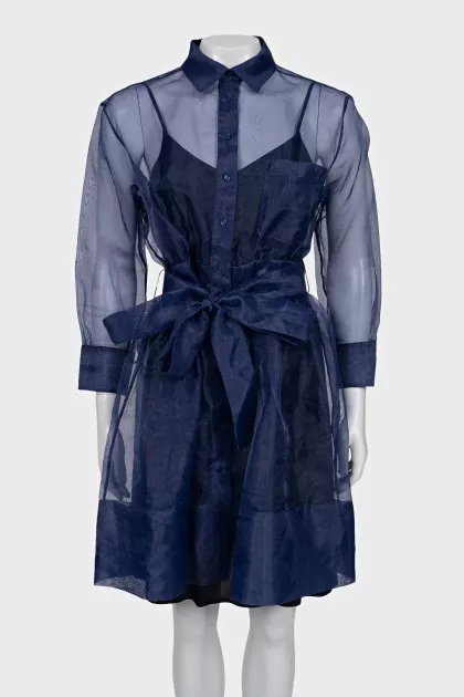Transparent blue dress with a belt