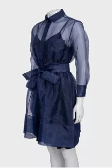 Transparent blue dress with a belt