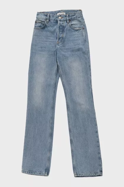 High-waisted straight jeans with buttons