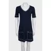 Straight dress made of cashmere and silk with pockets