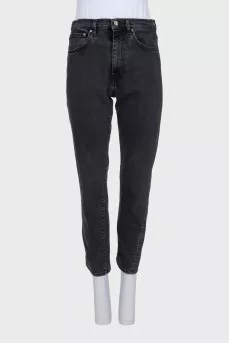 Gray straight jeans with a button