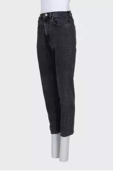 Gray straight jeans with a button